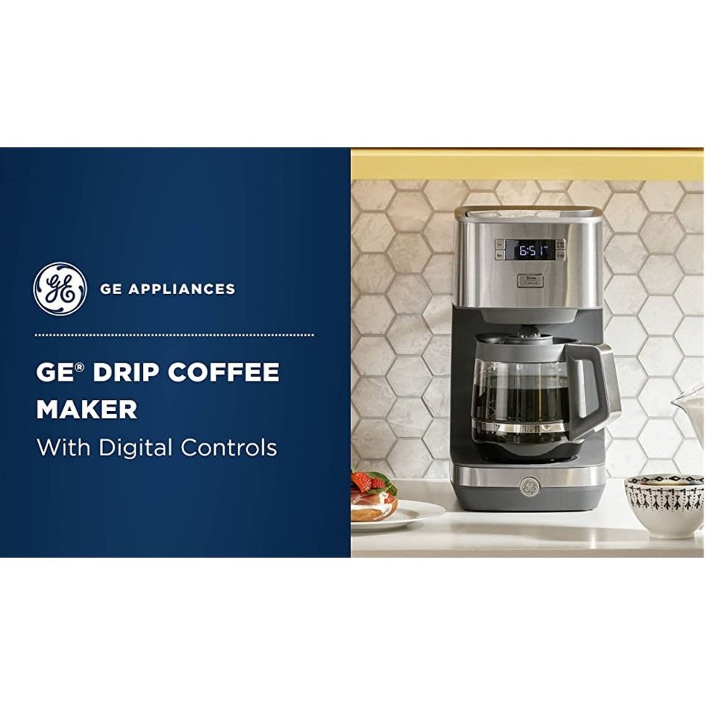 GE Drip Coffee Maker With Timer 12-Cup Glass Carafe Coffee Pot Warming Plate